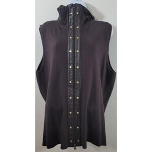 Lane Bryant Brown Two Way Zipper Faux Leather Insert Vest 22 24 Sleeveless Soft